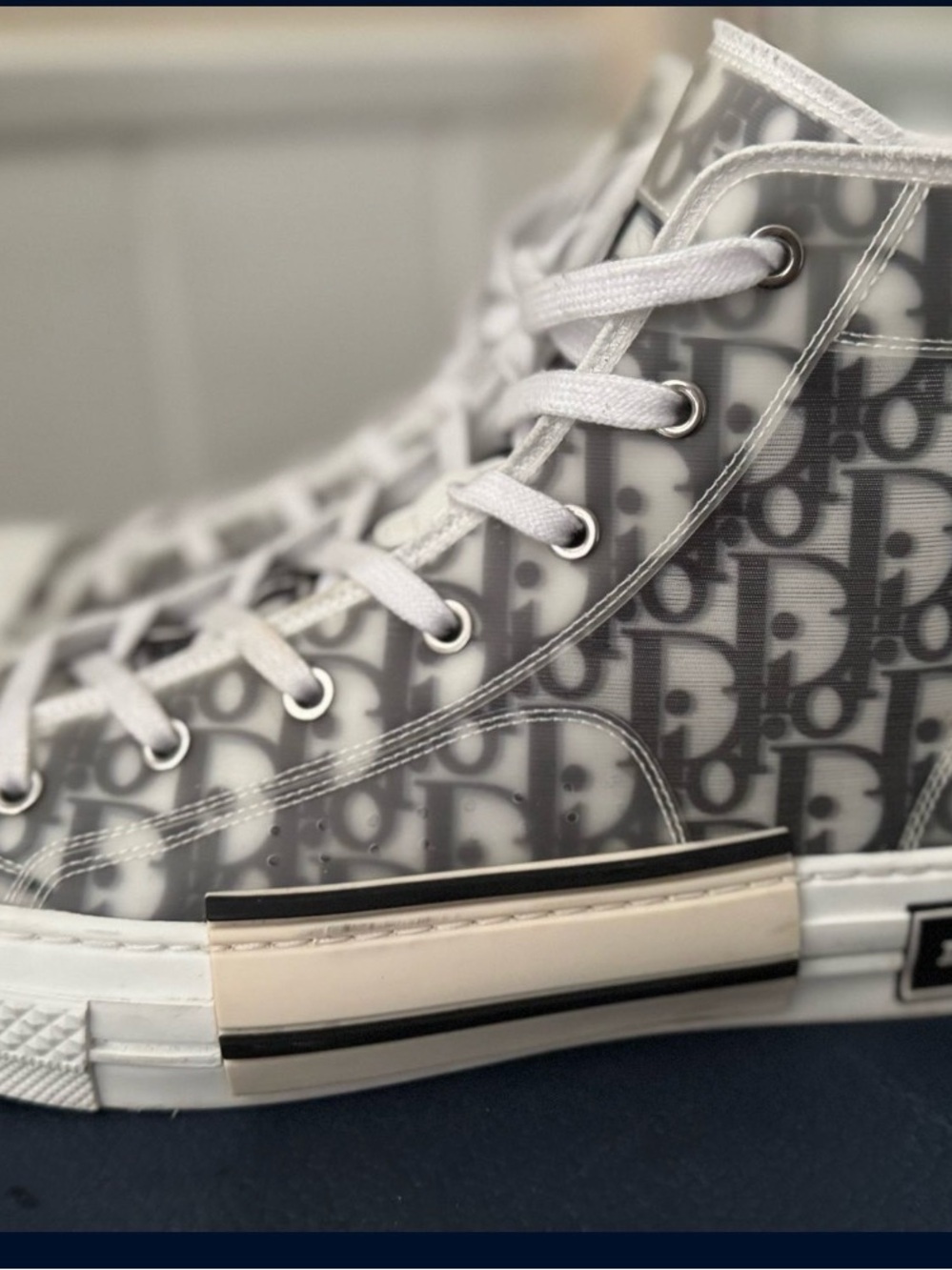 Dior High-Top Sneaker in Gray and White Monogram